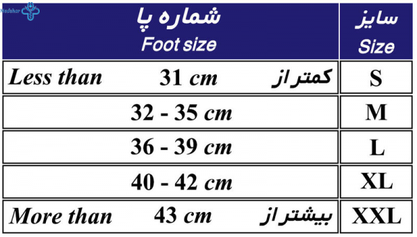 مدشار| جدول سایزبندی کفش زیر گچ